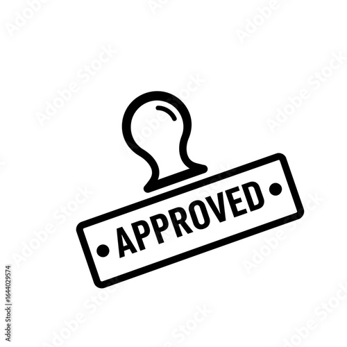 Black approved stamp with handle on white background silhouette