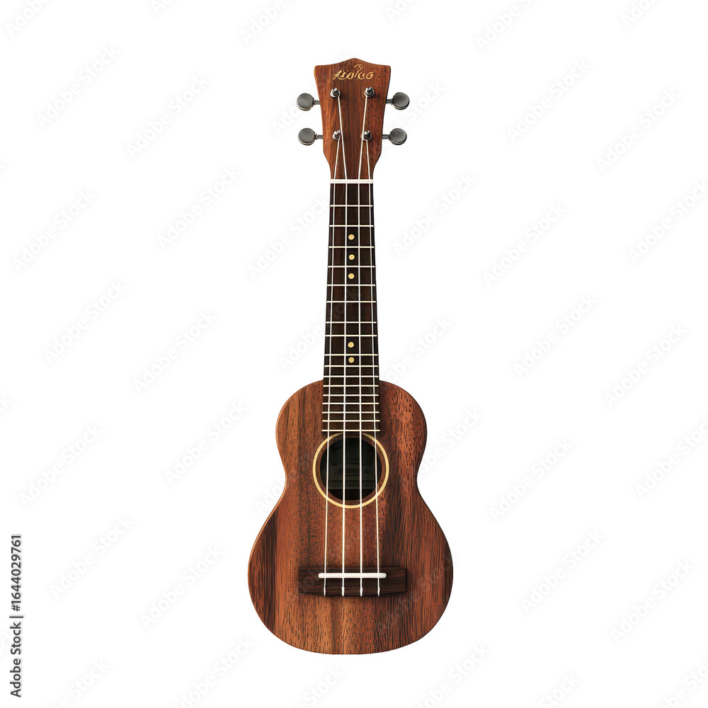 Obraz premium image of a rosewood brown ukulele, beautifully crafted ukulele in rosewood brown, isolated on transparent background