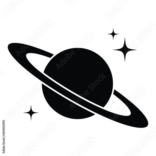 Black silhouette of saturn with stars in space