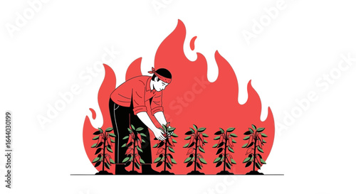 Conceptual image illustrating the challenges faced by farmers due to climate change