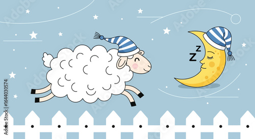 Count Sheep To Fall Asleep Cute Vector Illustration For Children