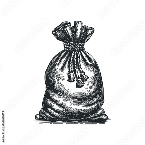 Drawn Fabric Sack Secured with Rope and Tassels