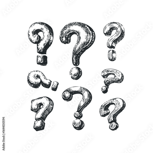 Collection of Hand Drawn Question Marks with Textured Crosshatching