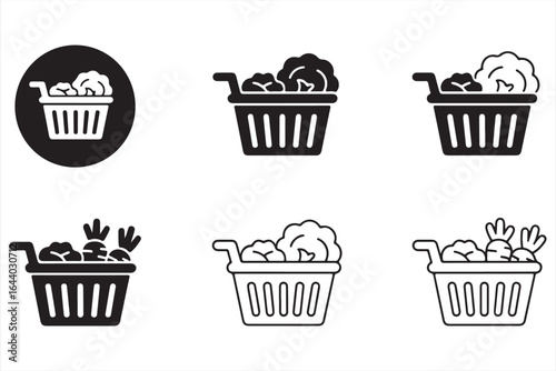 Icons of Vegetable and Produce Baskets for Shopping and Food Websites