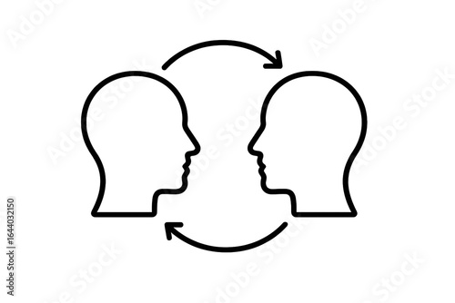 Two heads with arrows silhouette icon on transparent background concept of communication exchange