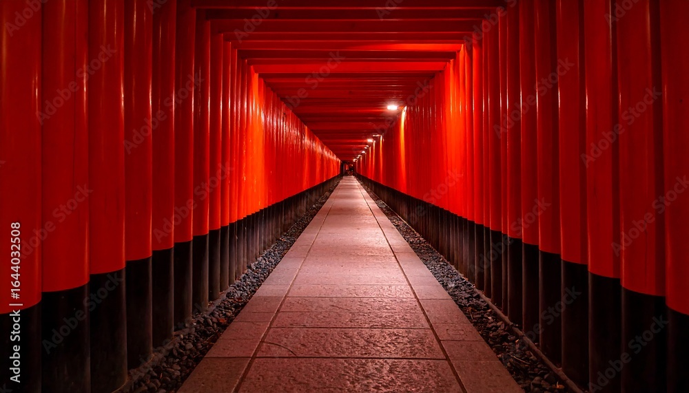 Fototapeta premium Red torii gate tunnel at night