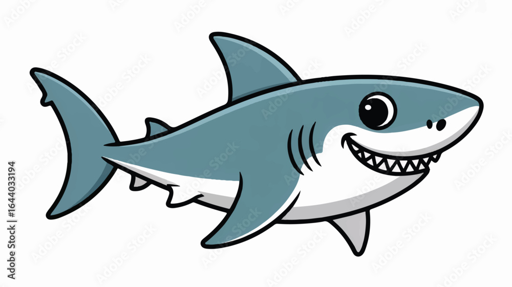 Obraz premium Cartoon Shark Character with Friendly Smile Illustration for Children and Educational Purposes Stock Image Design