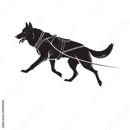  black dog sledding Silhouette Vector, High Quality Illustration on White Background