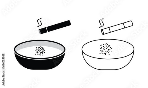 Ashtray icon, vector design. Cigarette ashtray vector, symbol. Illustration of bowl, cigarette, tray silhouette. Vector illustration.