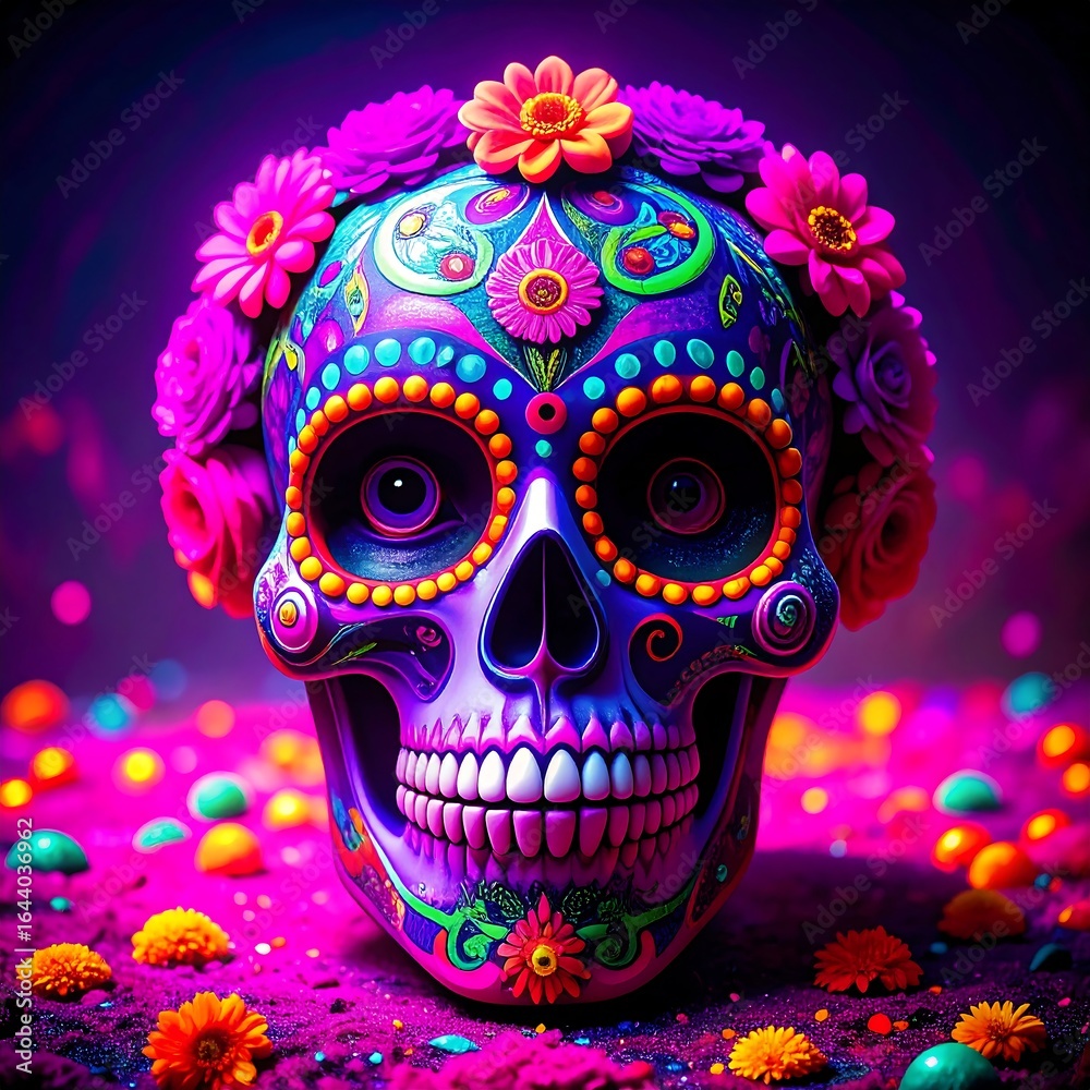 Vibrant sugar skull portrait