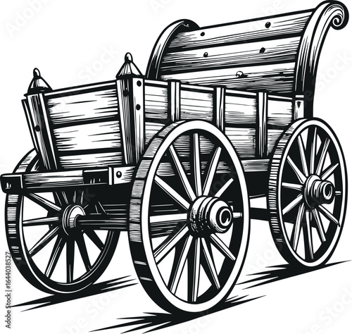 Vintage wooden horse carriage with large antique wheels