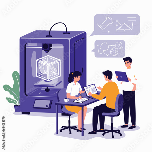 A dedicated team of innovative engineers and designers collaborates on a cutting-edge 3D printing project, developing advanced prototypes and manufacturing solutions.