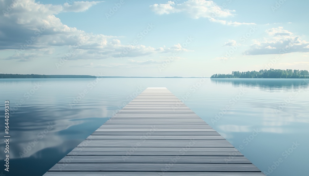 Fototapeta premium Arrow-Lined Pier Extending Towards The Horizon Across The Lake: A Path To Success That Never Ends