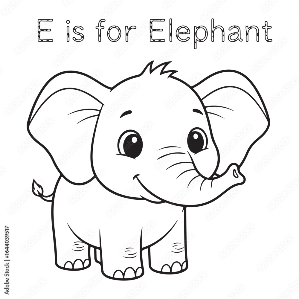 Obraz premium E is for elephant coloring page with cartoon elephant coloring page