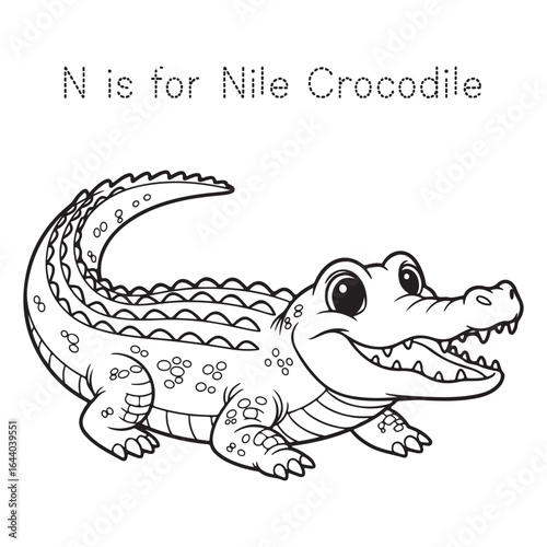 Nile crocodile illustration for coloring and learning fun coloring page