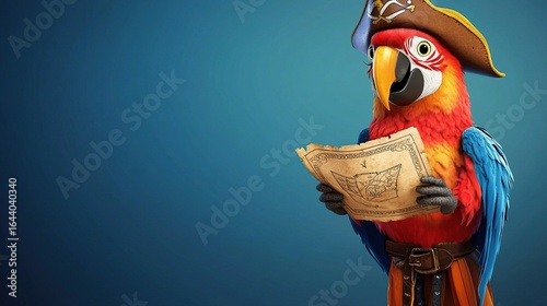 Pirate Parrot and Treasure Map: A 3D Rendered Illustration