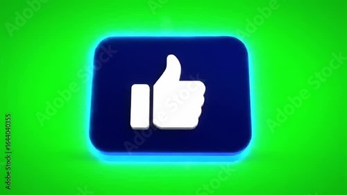 Blue thumbs up like button animation on green screen background