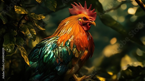 Vibrant Rooster Amidst Lush Foliage