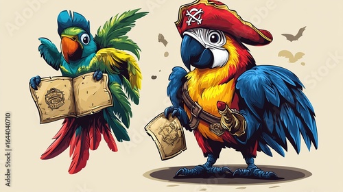 Two Pirate Parrots: A Colorful Illustration