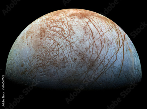 Europa: Jupiter's Icy Moon with Hidden Ocean - Stunning High-Resolution View of Cracked Ice Surface and Potential for Extraterrestrial Life