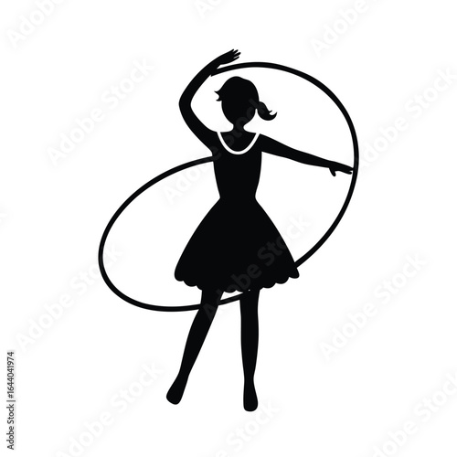 Silhouette of a girl with a hula hoop on a white background child playing