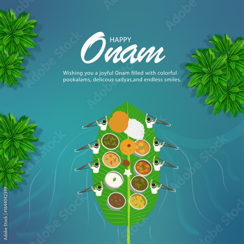 Onam Festival Sadya Feast on Banana Leaf – Traditional Kerala Celebration Illustration