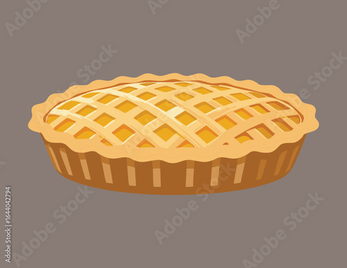 A Golden Baked Apple Pie with a Woven Lattice Crust - Vector Illustration