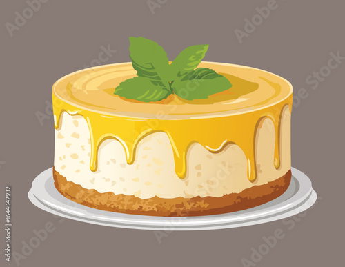 A Whole Cheesecake Topped with Golden Honey Drizzle - Vector Illustration