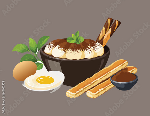 Ingredients for Making a Delicious Tiramisu Dessert - Vector Illustration