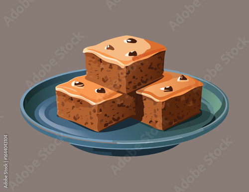 Delicious Homemade Brownie Squares on a Plate - Vector Illustration
