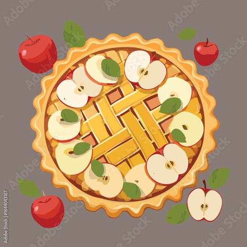 Delicious Apple Pie with Lattice Crust and Sliced Apples - Vector Illustration