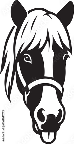 Horse head with flowing mane and halter, Elegant equestrian vector art