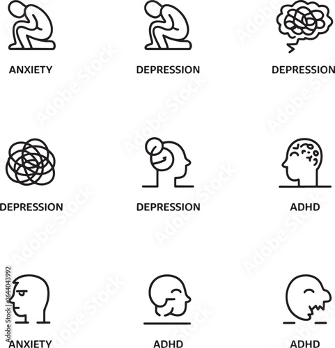 Icons Illustrating Anxiety Depression and ADHD Symptoms adhd mental health