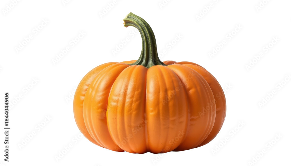 Obraz premium Orange pumpkin with green stem isolated on transparency background, bright and smooth surface with natural texture