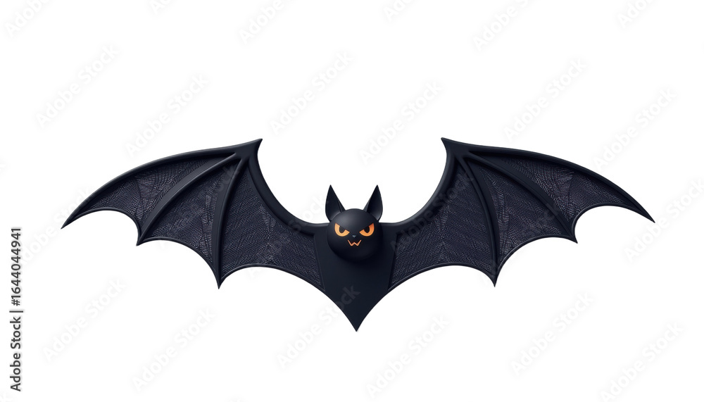 Angry black bat with orange eyes and spread wings isolated on transparency background, spooky Halloween design Angry black bat with orange eyes and spread wings isolated on transparency background, spooky Halloween design