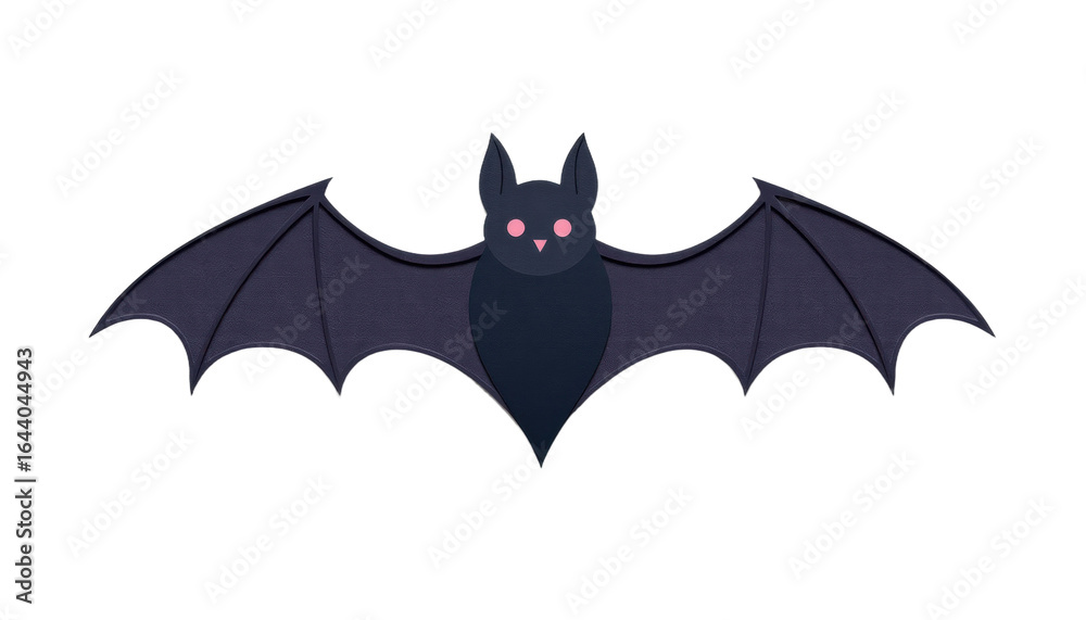 Obraz premium Cute black bat with pink eyes and spread wings isolated on transparent background, spooky Halloween decoration