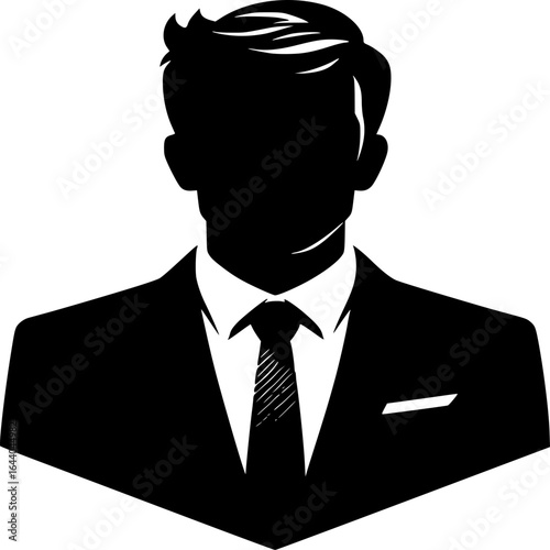 Elegant Silhouette: A classic black and white vector portrait, depicting a person with impeccable style in a suit and tie. The perfect embodiment of sophistication and professionalism.