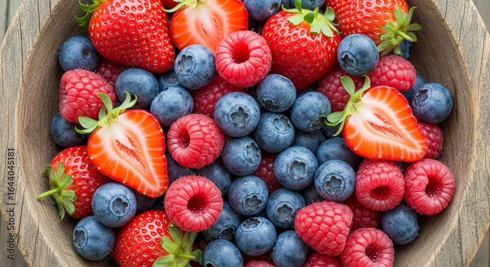 Obraz premium Fresh Berries in Wooden Bowl