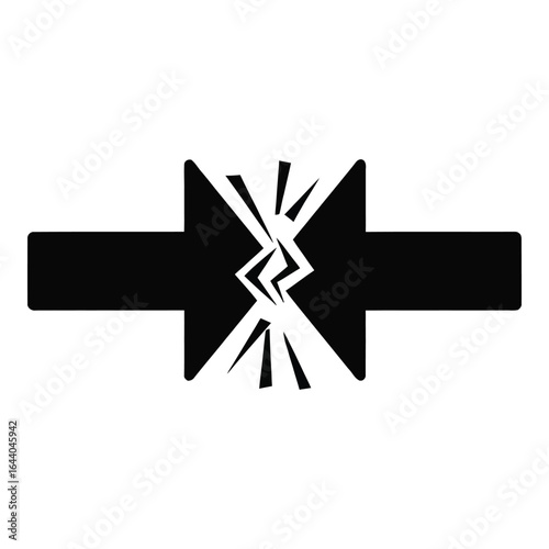 Black arrows pointing towards center with jagged lightning bolt symbol white sign