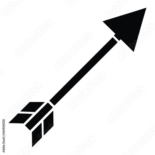 Black arrow with fletching and sharp point on white background vector