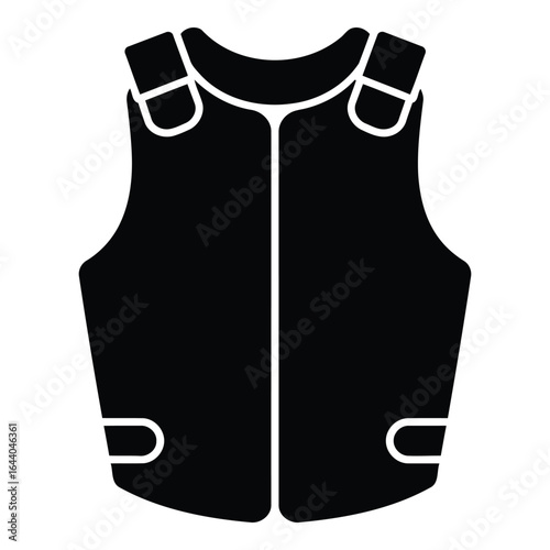 Black bulletproof vest icon with white trim and straps protection safety