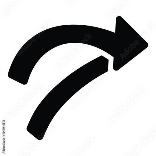 Black curved arrow pointing right with broken line below vector
