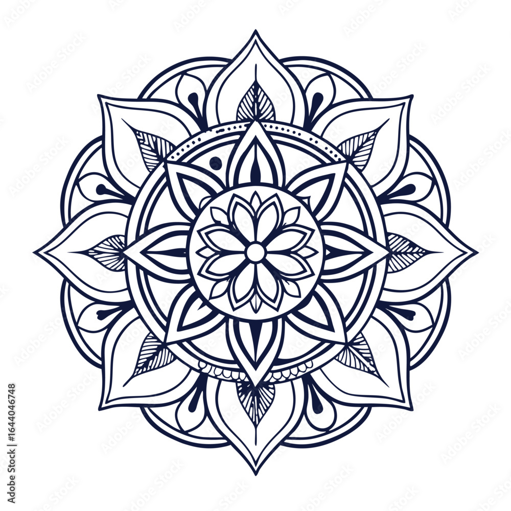 Fototapeta premium Intricate Mandala Vector Design Floral and Geometric Pattern for Coloring, Tattoos, and Decorative Art