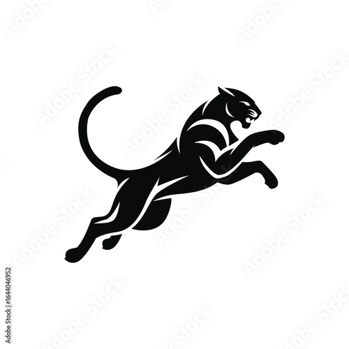 Silhouette of a leaping panther, sleek and dynamic shape, bold minimal style, vector design, isolated on white background