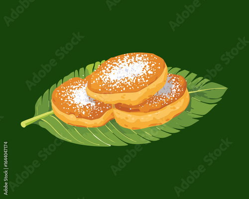 A delicious stack of fresh pancakes with shredded coconut and powdered sugar - Vector Illustration