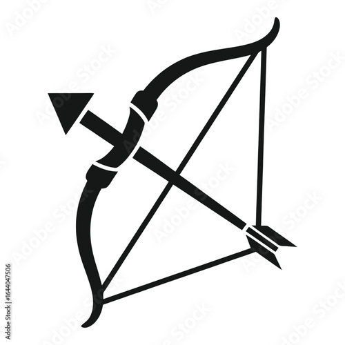 Black silhouette of a bow and arrow on white background archery weapon