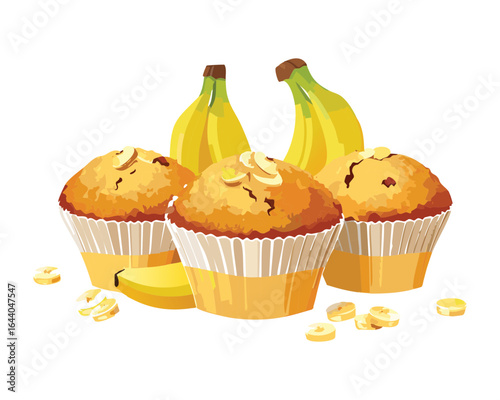 Delicious Homemade Muffins with Fresh Bananas - Vector Illustration
