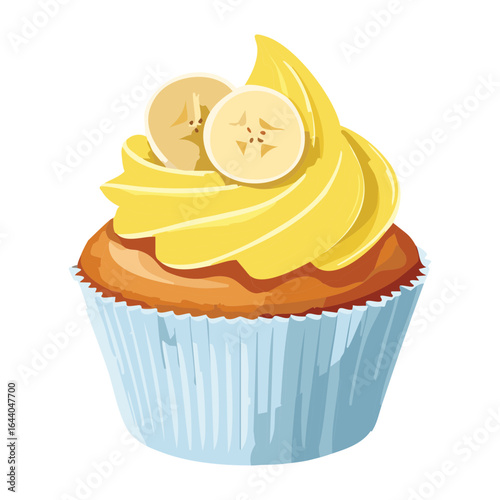 A Delicious Banana Cupcake with Creamy Icing - Vector Illustration