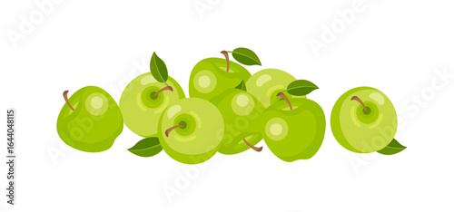 Fresh Green apples heap. Vector cartoon flat illustration. Fruits icon. 