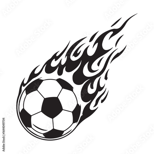 Black and White Soccer Ball with Flames Illustration football sport
